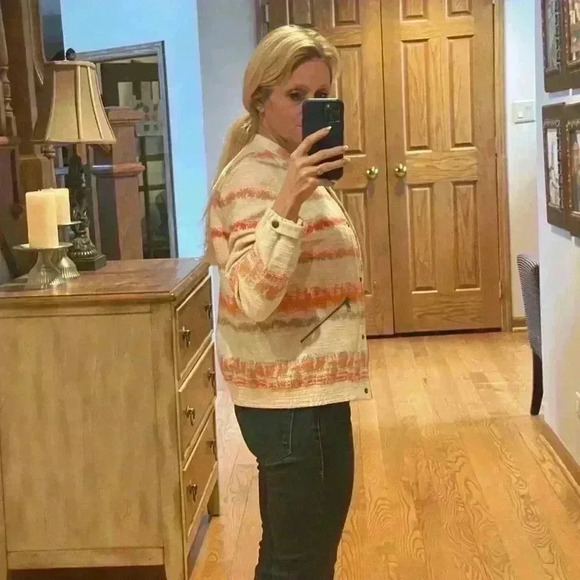 Alice + Olivia Orange Cream Stripped Aztec Jacket Lightweight Coat Size Medium. - Picture 4 of 14